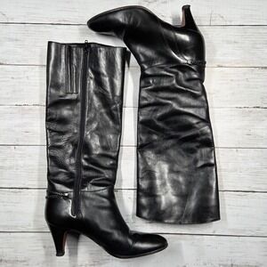 Arnoldo Marcella Tall Boots 7N Women Black Leather Italian Kitten Heel Damaged